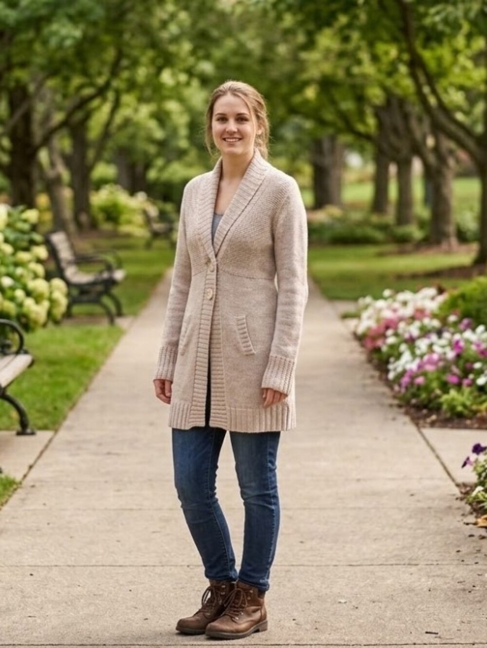 Women's H&M Beige Cardigan Shawl Collar Sweater Size L